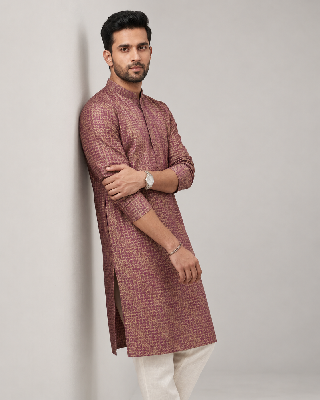Dusty Mauve Jacquard Woven Silk Kurta
