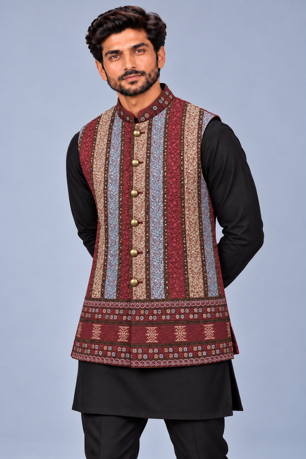 Burgundy Multi-Stripe Silk-Blend Jacket