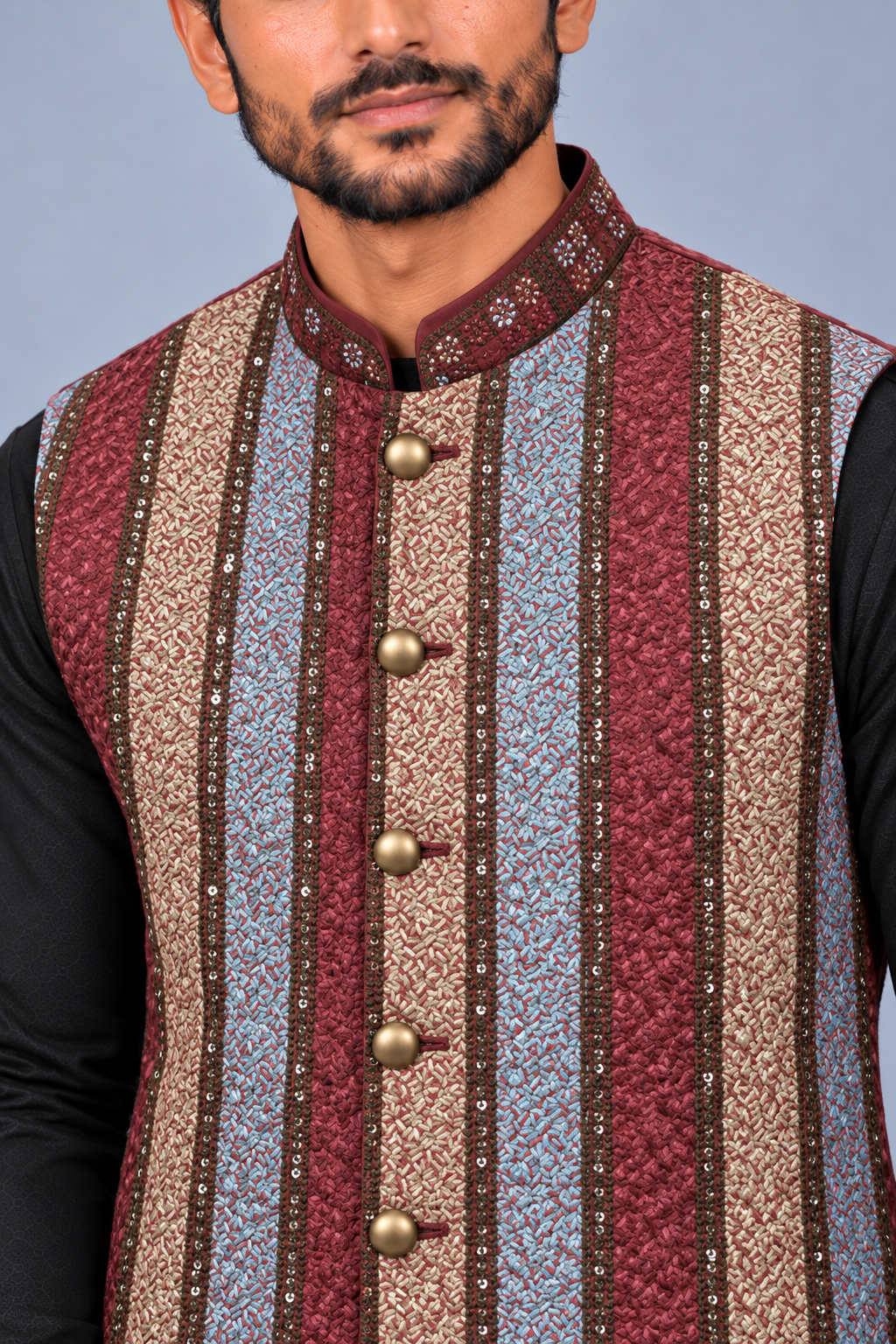 Burgundy Multi-Stripe Silk-Blend Jacket