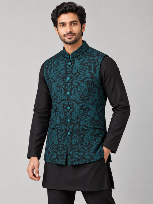Midnight Teal Brocade  Jacket