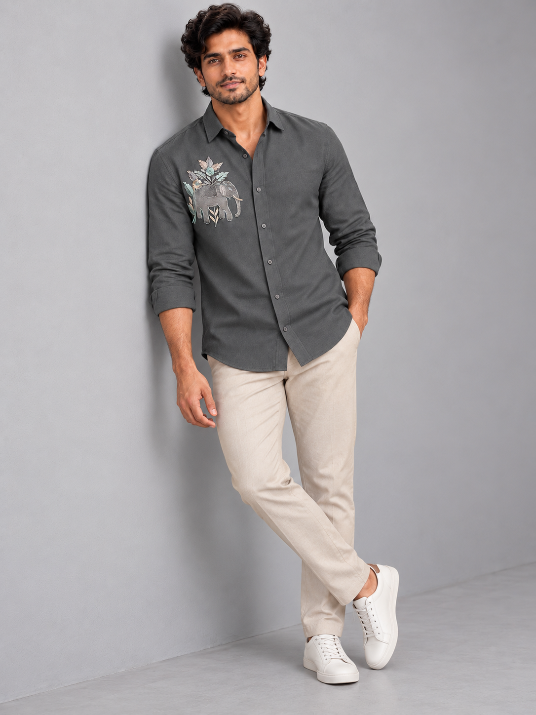 Shadow Flora Elephant Linen Shirt in Deep Slate Shirt