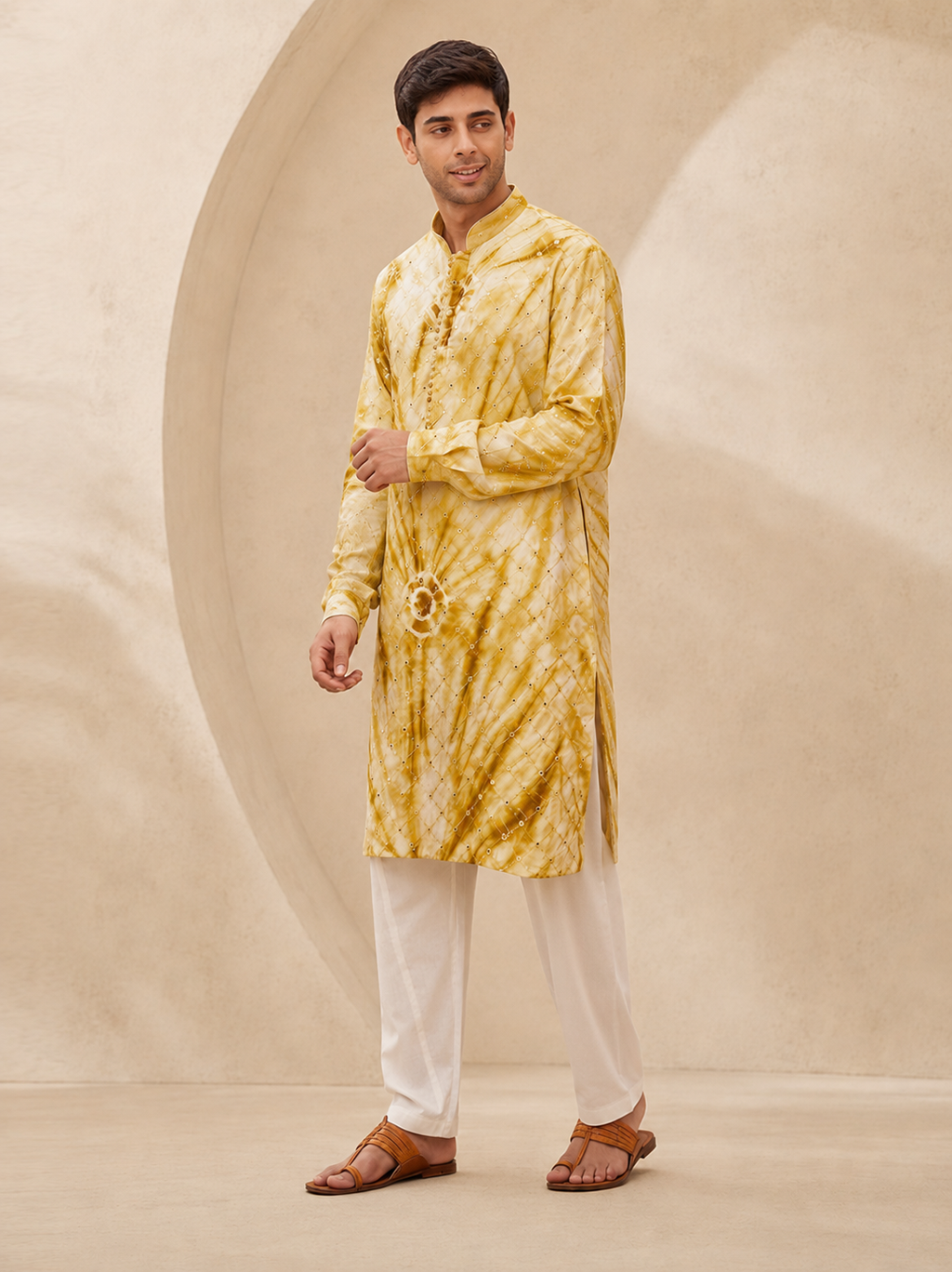 Sunburst Tie Dye Mirror Work Kurta