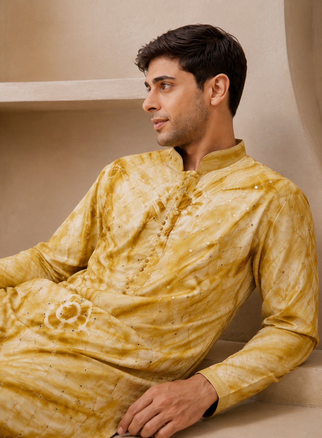 Sunburst Tie Dye Mirror Work Kurta