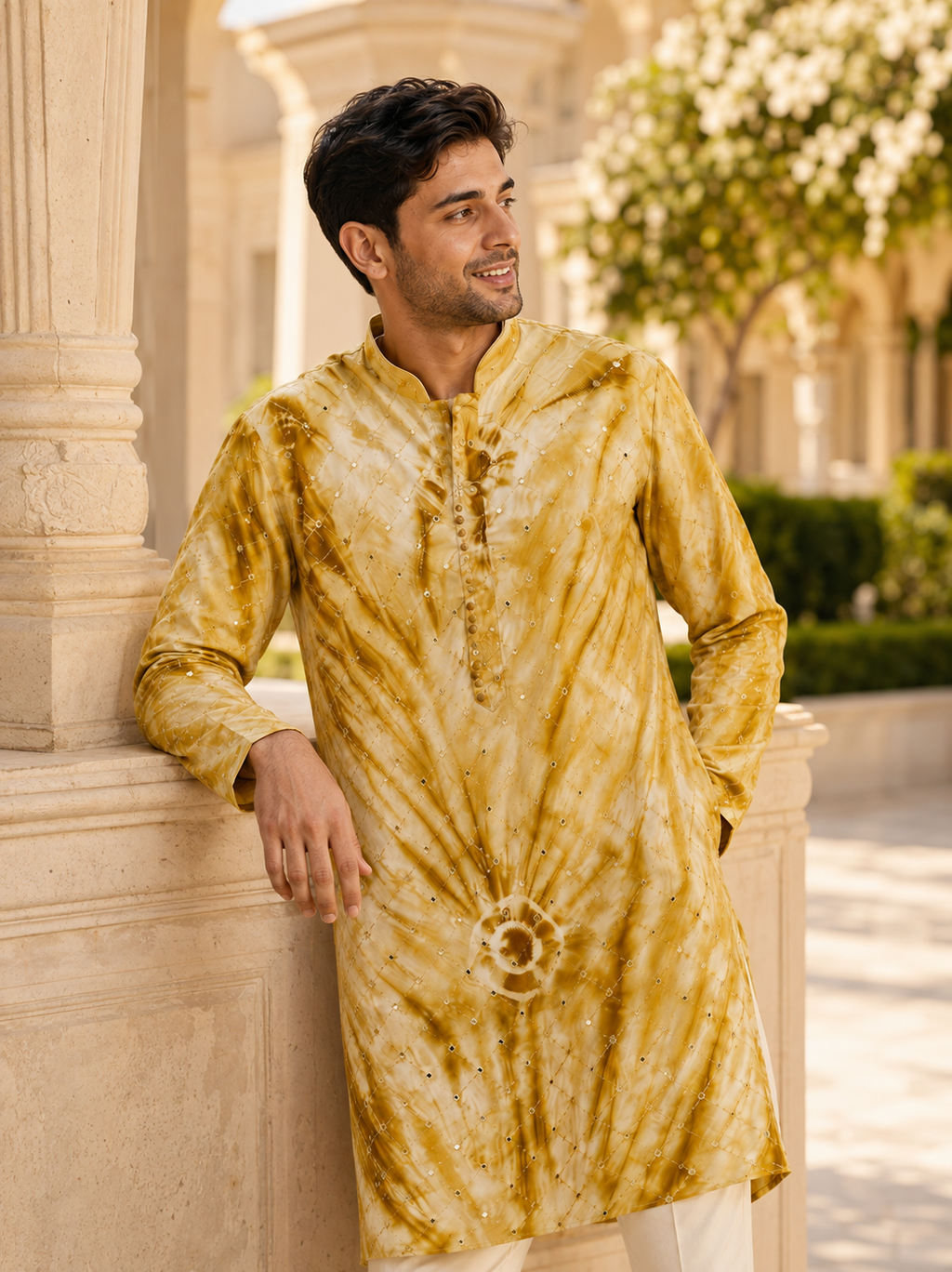 Sunburst Tie Dye Mirror Work Kurta