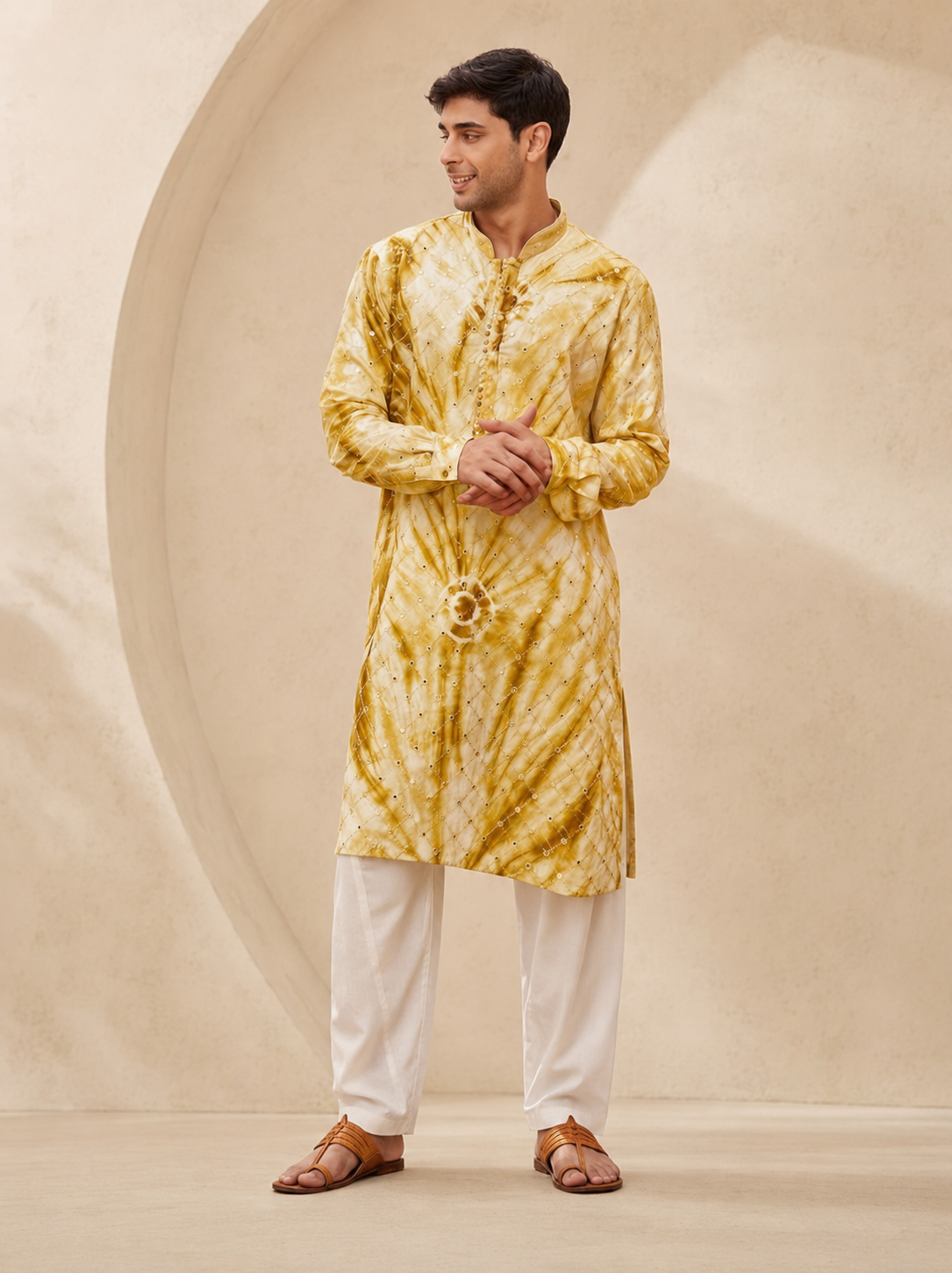 Sunburst Tie Dye Mirror Work Kurta