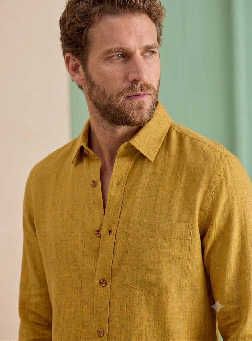 Turmaric Gold Stripes Linen Shirt