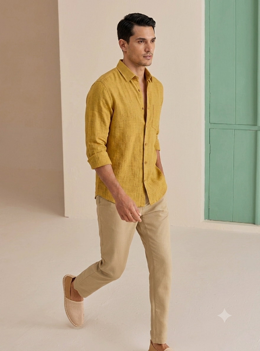 Turmaric Gold Stripes Linen Shirt