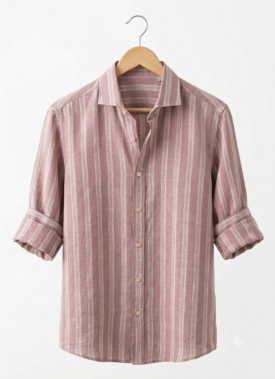 Coral Pink Strips Linen Shirt