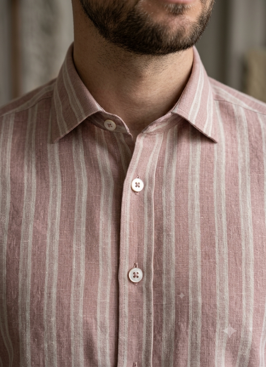 Coral Pink Strips Linen Shirt
