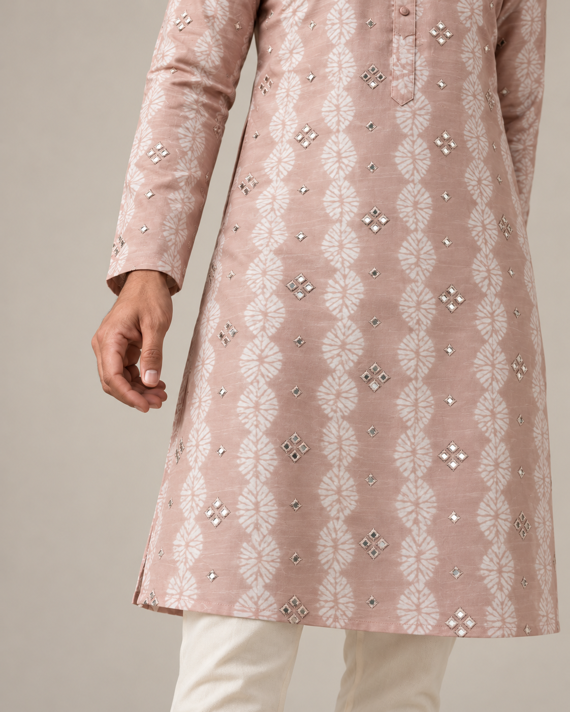 Dusty Rose Shibori Stripe Mirror Work Kurta