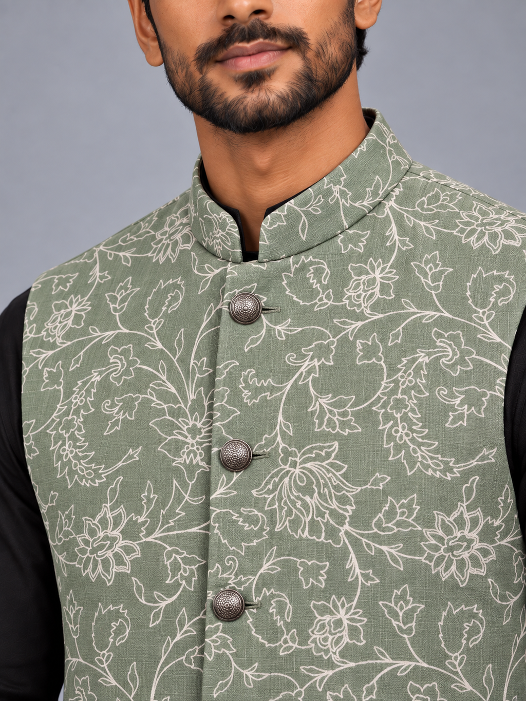 Soft Mint Vine-Traced Jacket