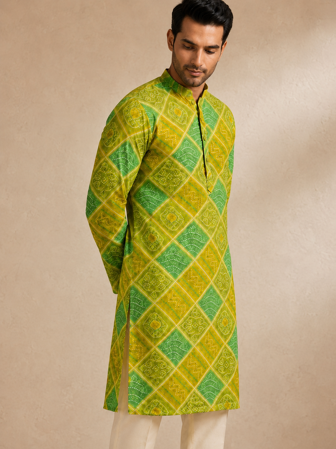 Vibrant Bandhej Geometric Kurta