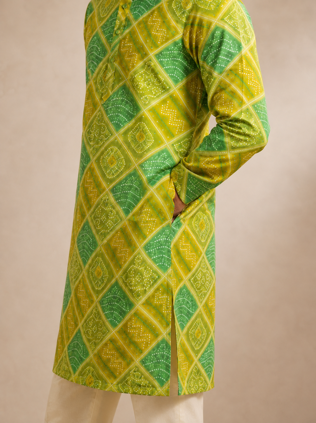 Vibrant Bandhej Geometric Kurta