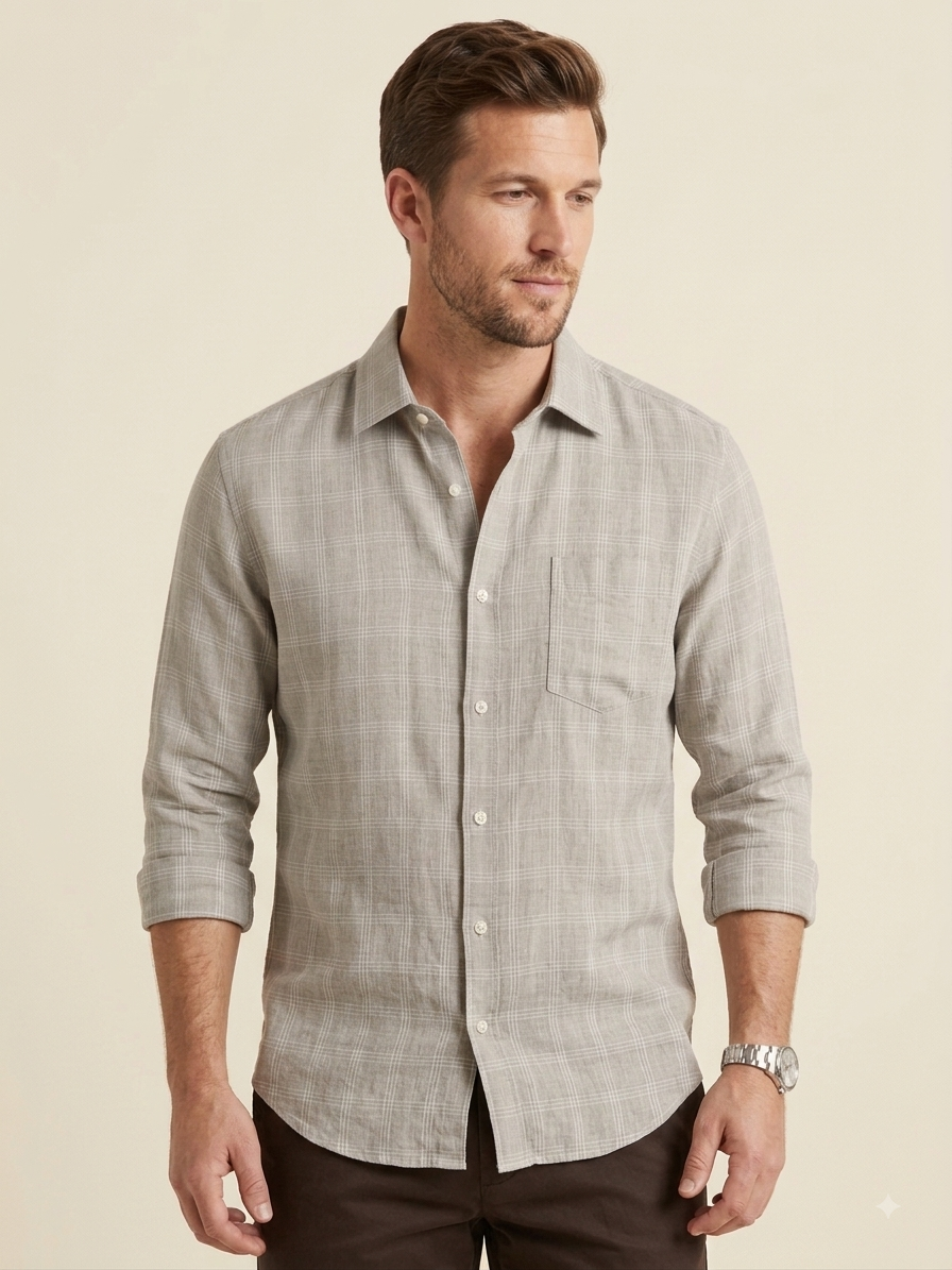 Natural Taupe Checkerd Shirt