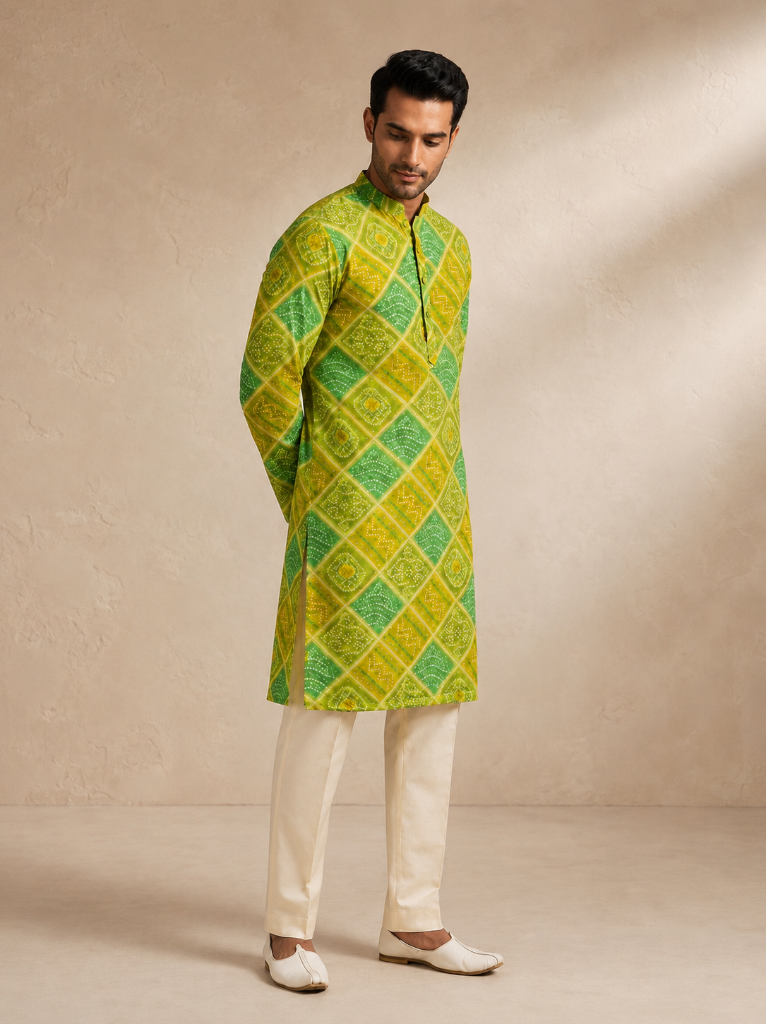 Vibrant Bandhej Geometric Kurta