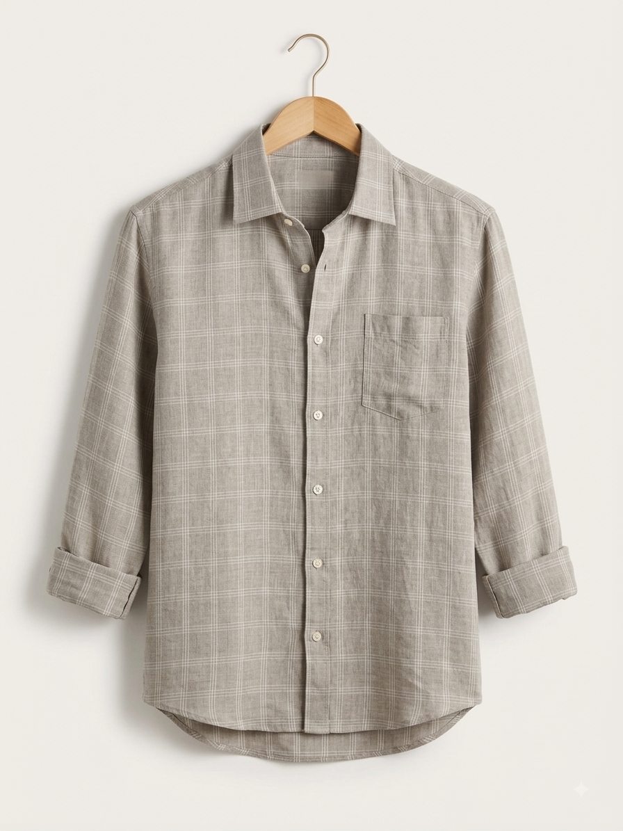 Natural Taupe Checkerd Shirt