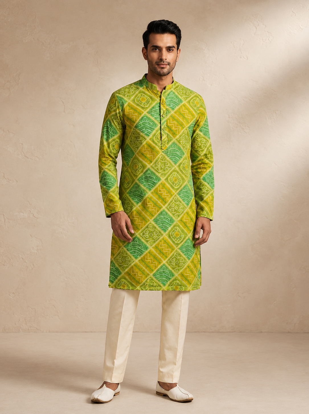 Vibrant Bandhej Geometric Kurta