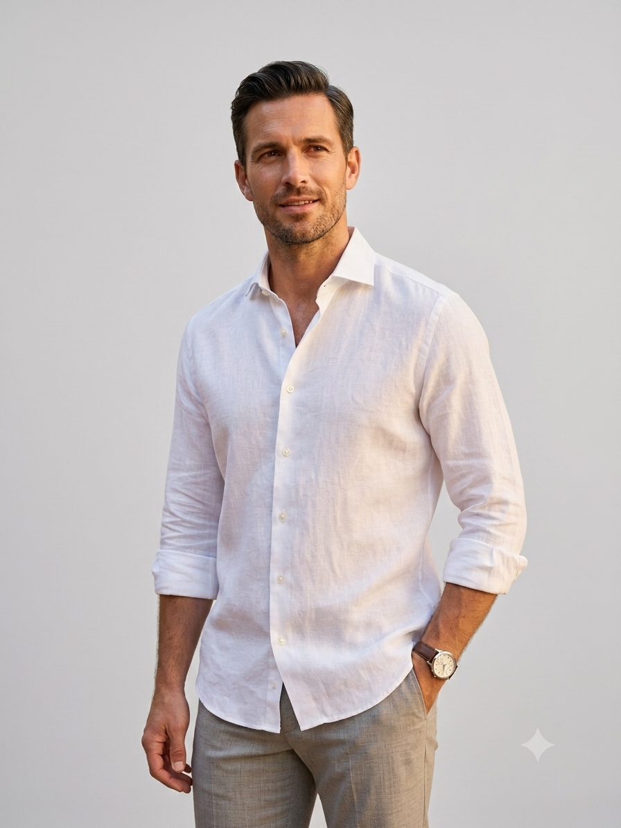 Pearl White Linen Shirt