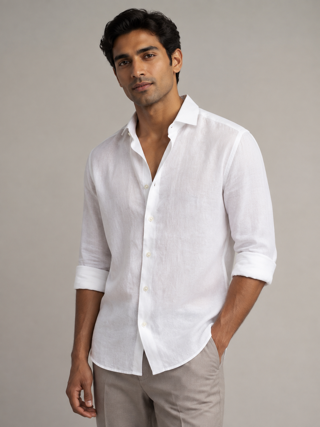 Pearl White Linen Shirt