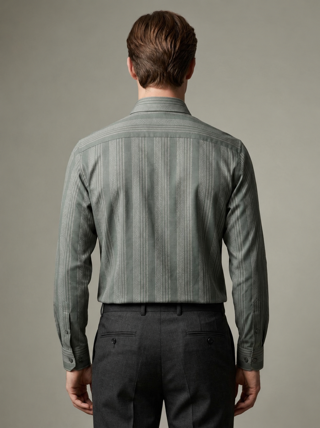 Olive-Grey Dobby Stripe Shirt