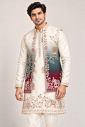 Heritage Elegance: Embroidered Ombré Kurta Bundi Set