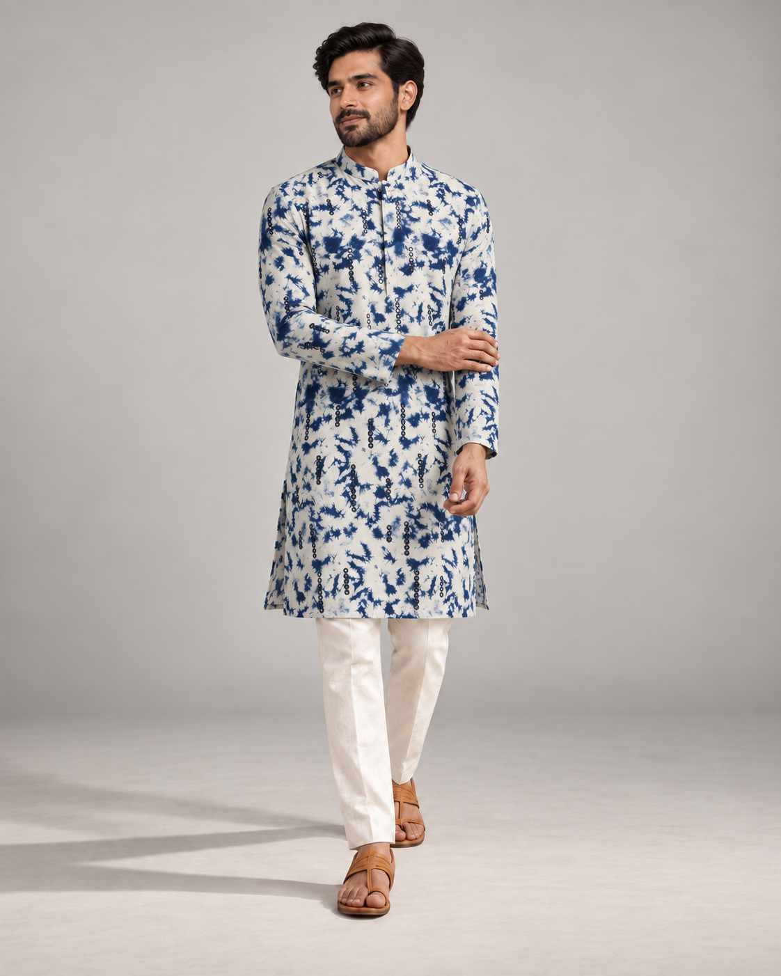 Indigo Splash Tie-Dye Mirror Work Kurta