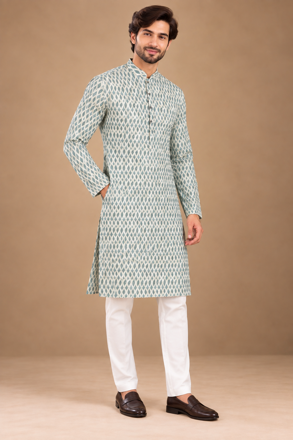 Seafoam Lattice Embroidery Kurta
