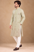Pale Mint Kurta with Traditional Hem Motif