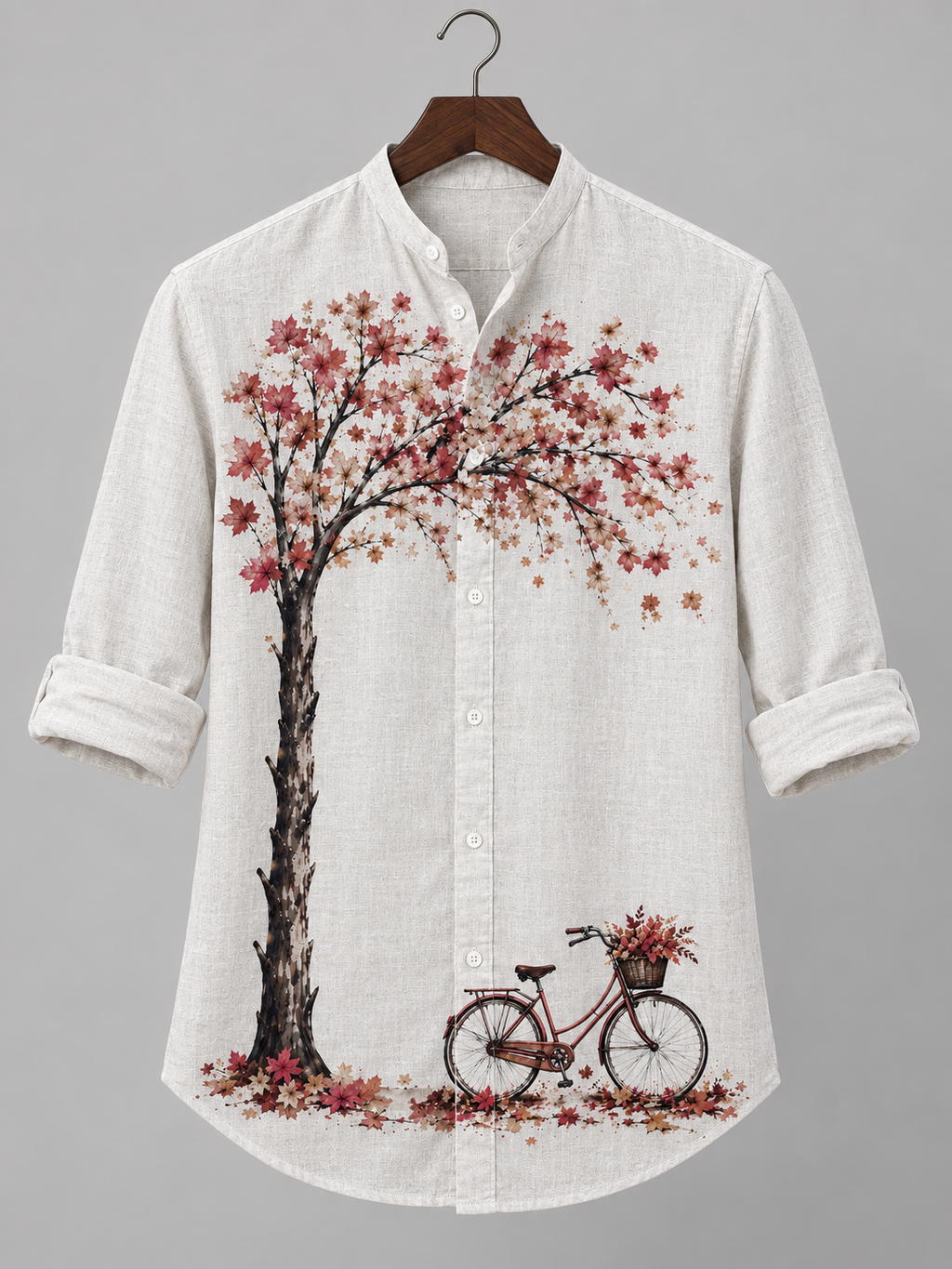 Men's Vintage Fall Placement Print Linen Shirt