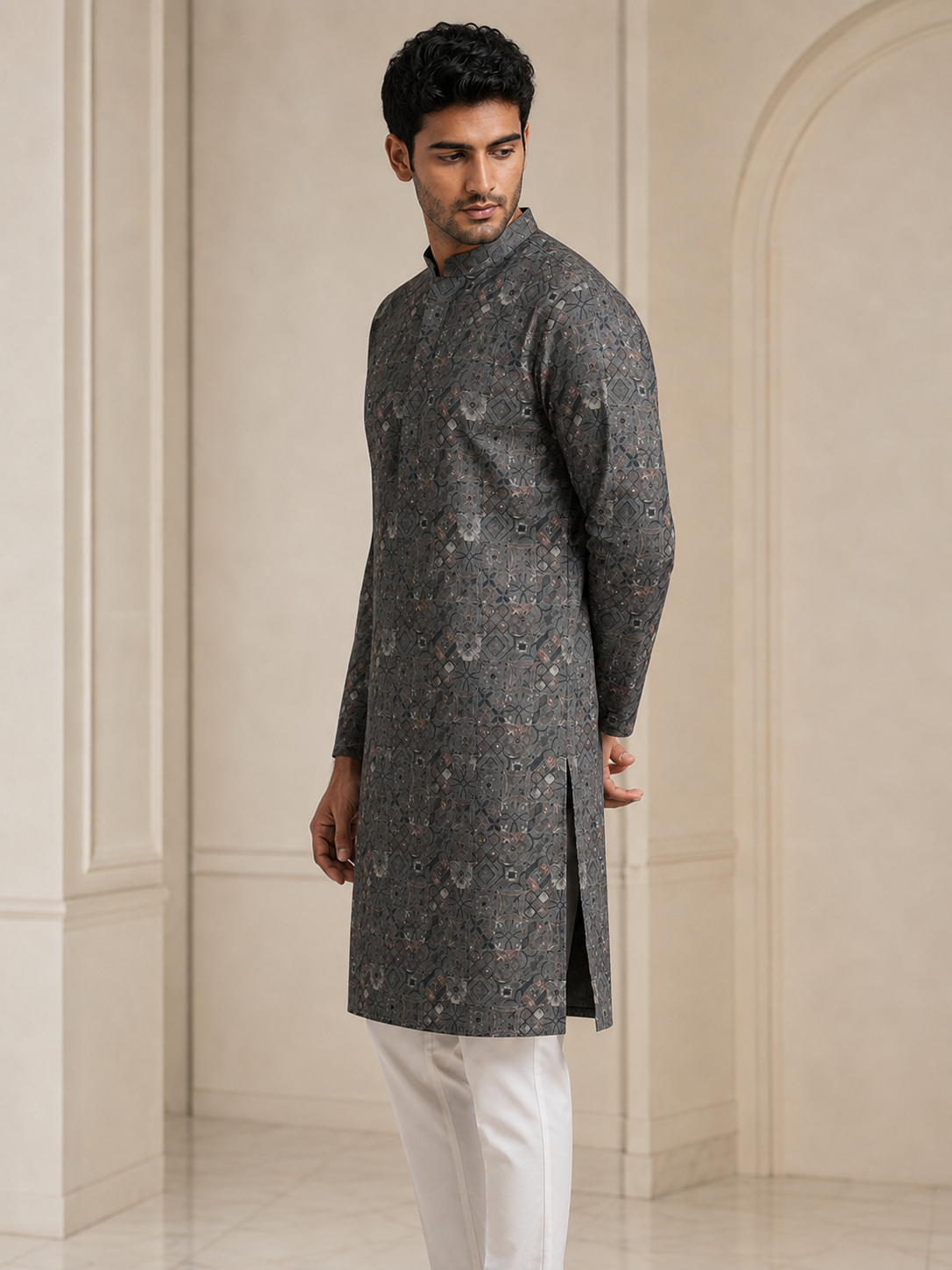 Midnight Grey Print Kurta