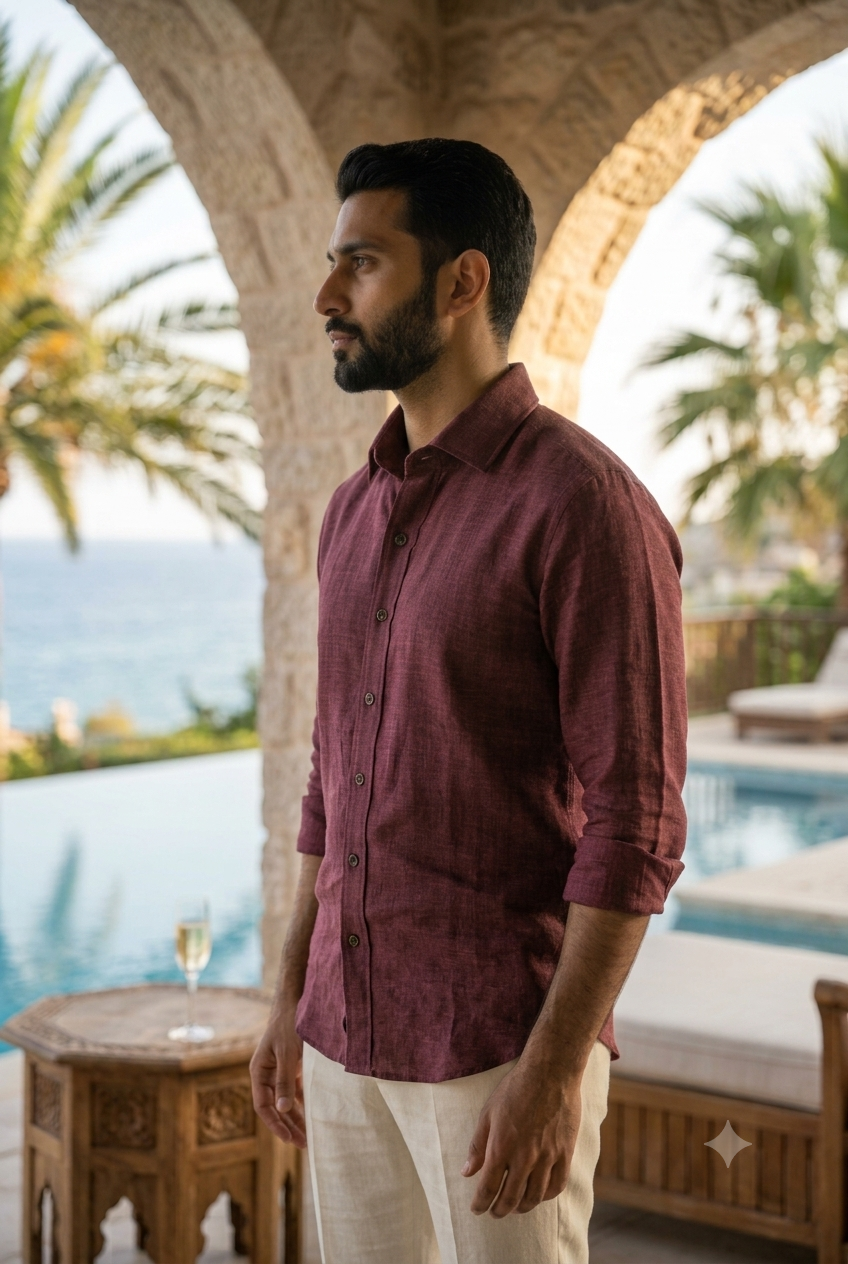 Burgundy Red Linen Shirt