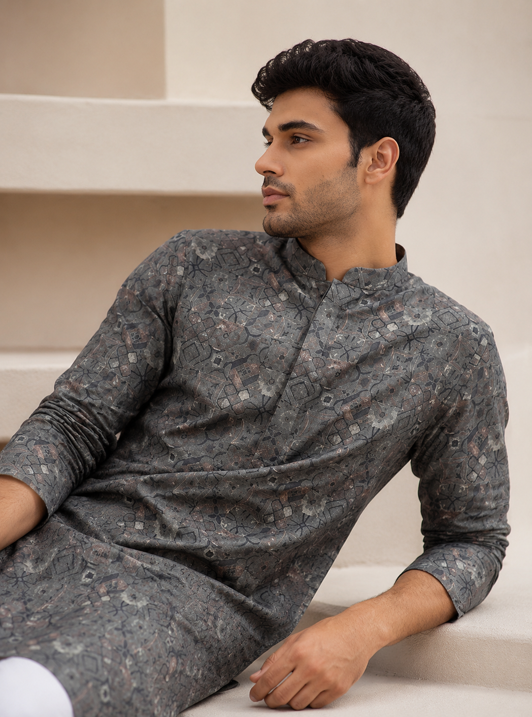 Midnight Grey Print Kurta