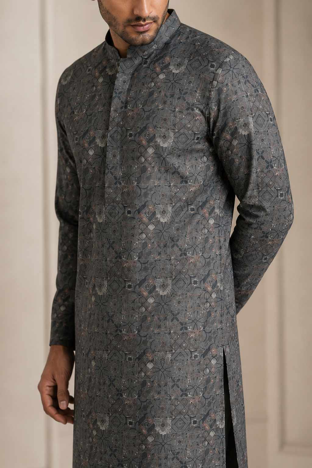 Midnight Grey Print Kurta