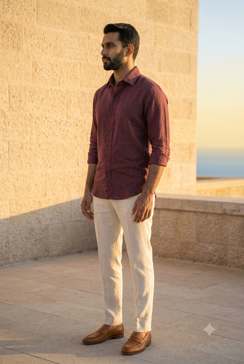 Burgundy Red Linen Shirt