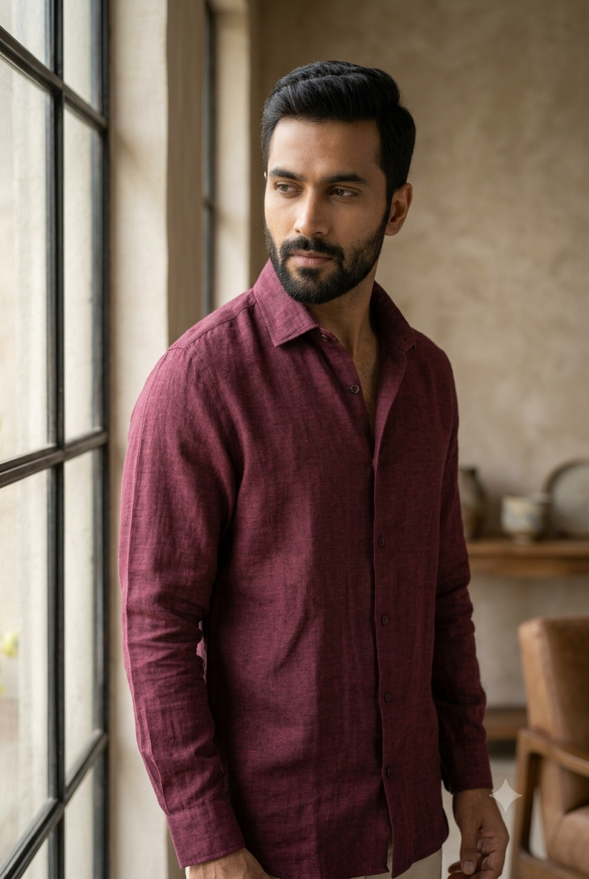 Burgundy Red Linen Shirt