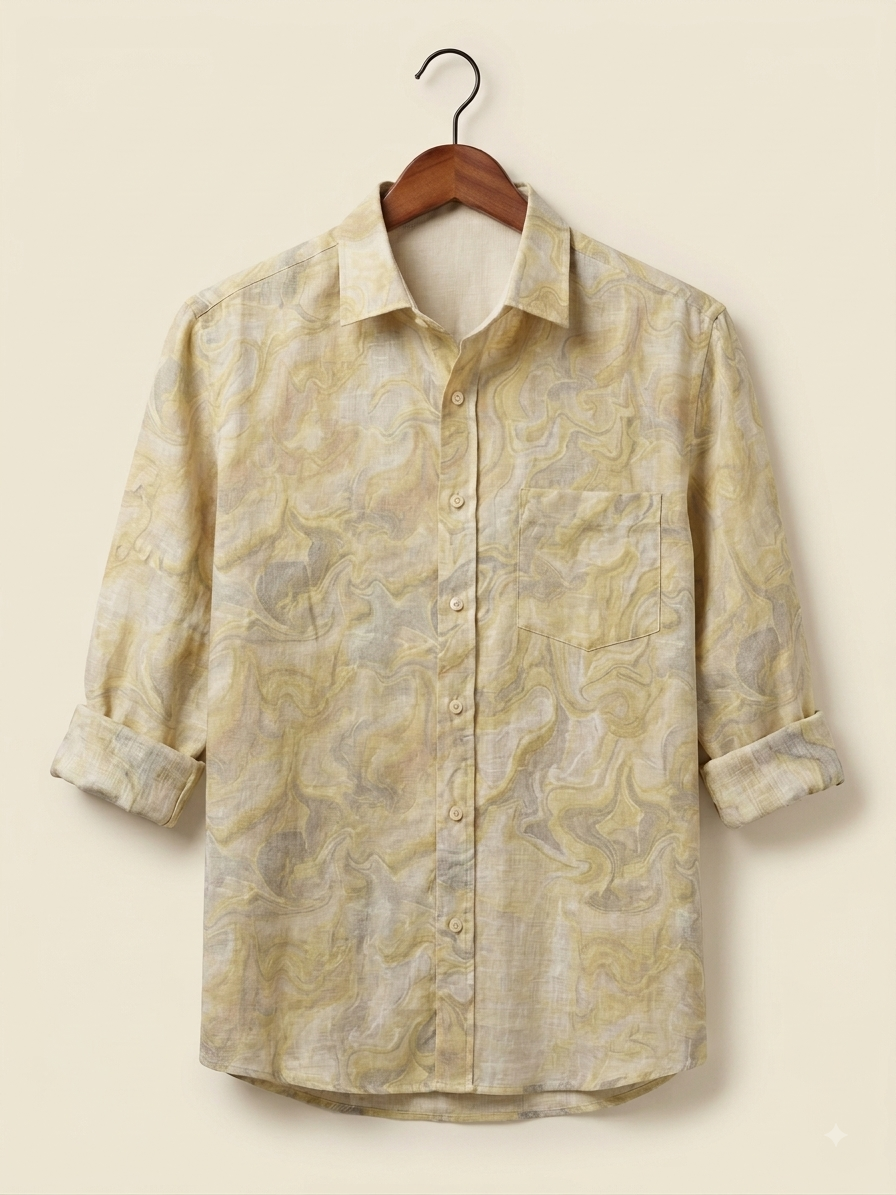 Abstract Marble Print Linen Shirt