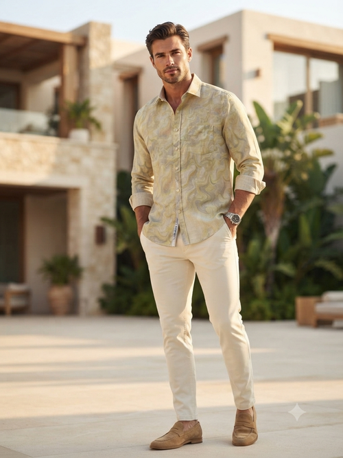 Abstract Marble Print Linen Shirt