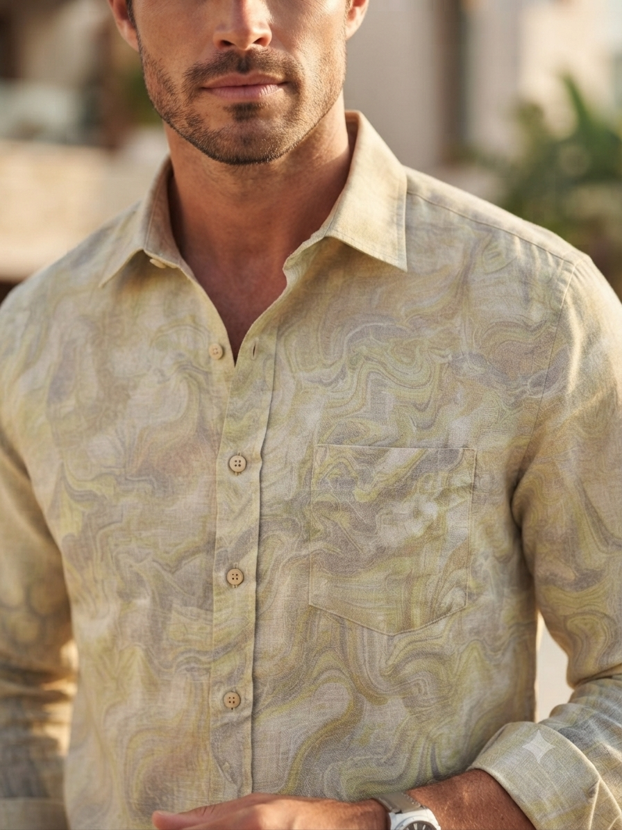 Abstract Marble Print Linen Shirt