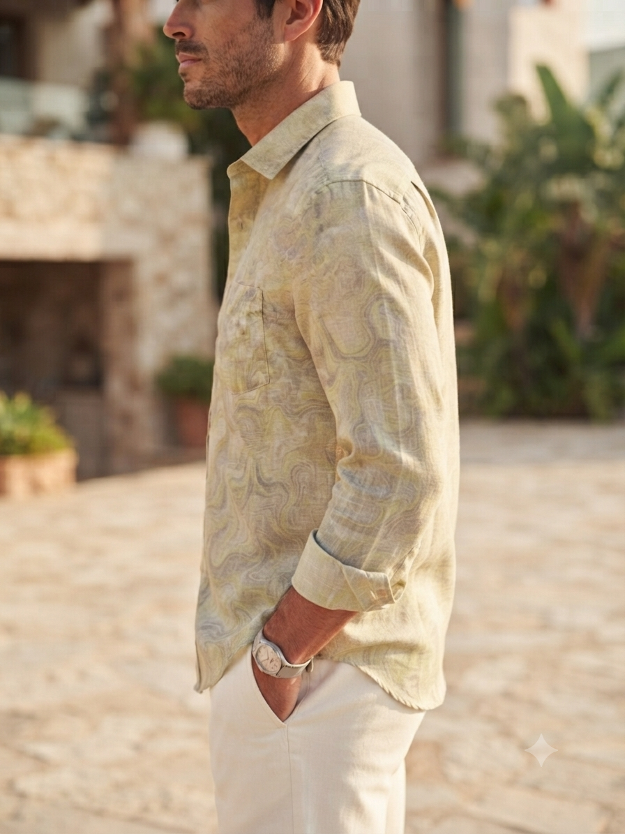 Abstract Marble Print Linen Shirt