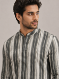 Midnight Olive Modern Striped Kurta