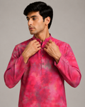 Festive Fuchsia Cloud Print Silk Kurta
