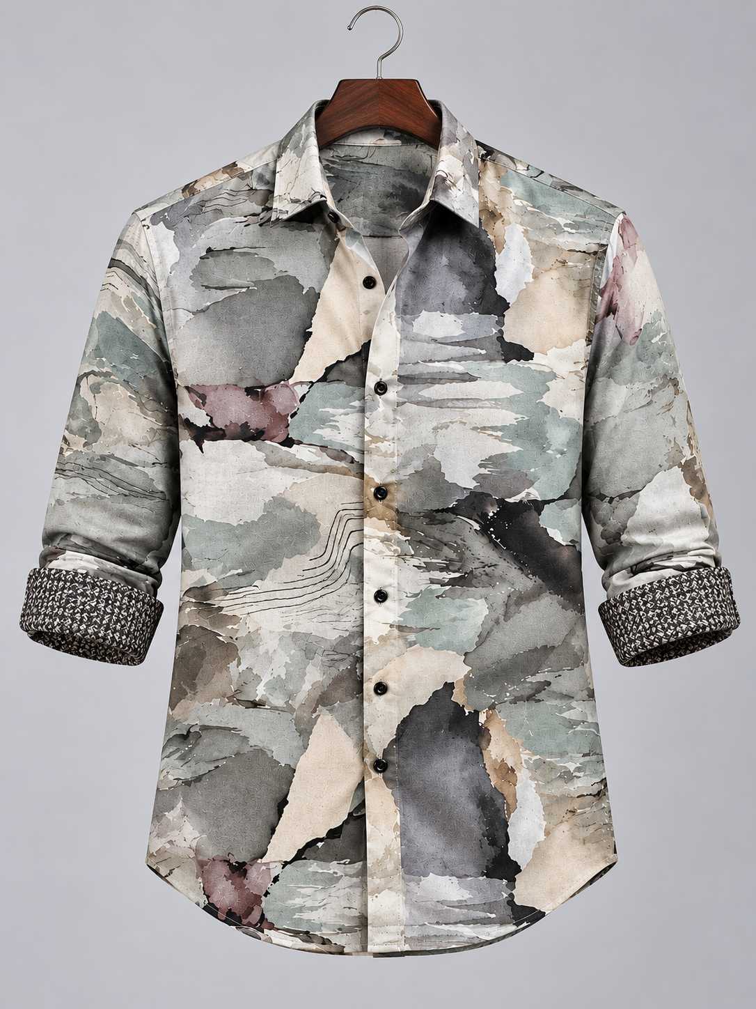 Impressionist Shirt in Earthy Sage & Charcoal Shirt