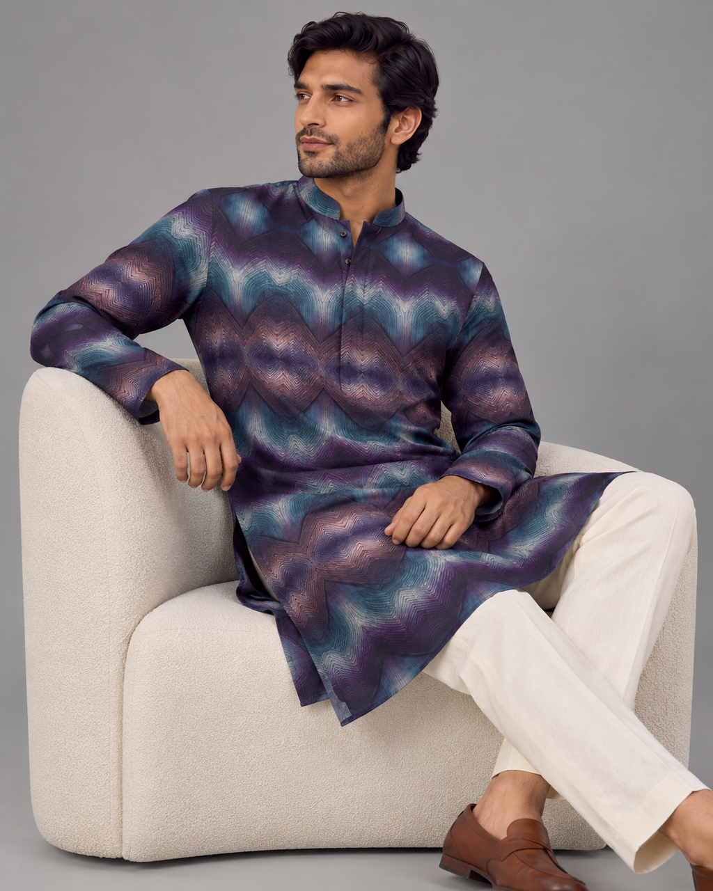 Midnight Chevron Ombre Printed Kurta