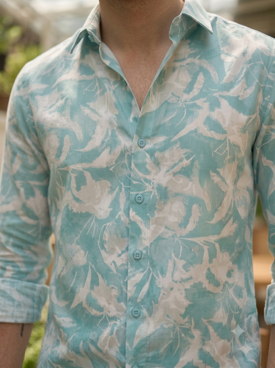 Aqua & White Abstract Floral Shirt