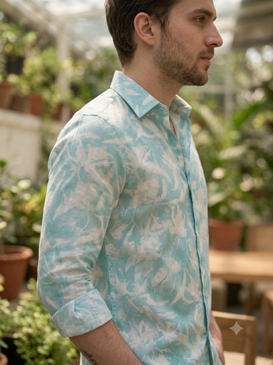 Aqua & White Abstract Floral Shirt