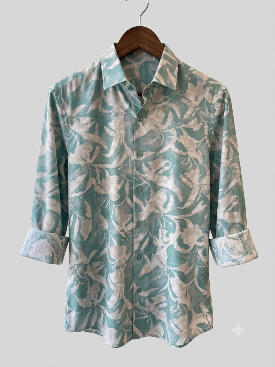 Aqua & White Abstract Floral Shirt