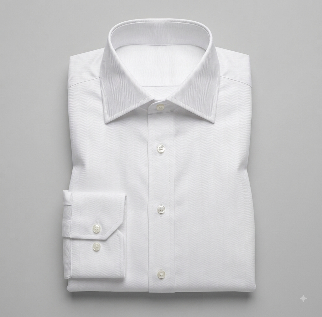 Herringbone White Cotton Shirt