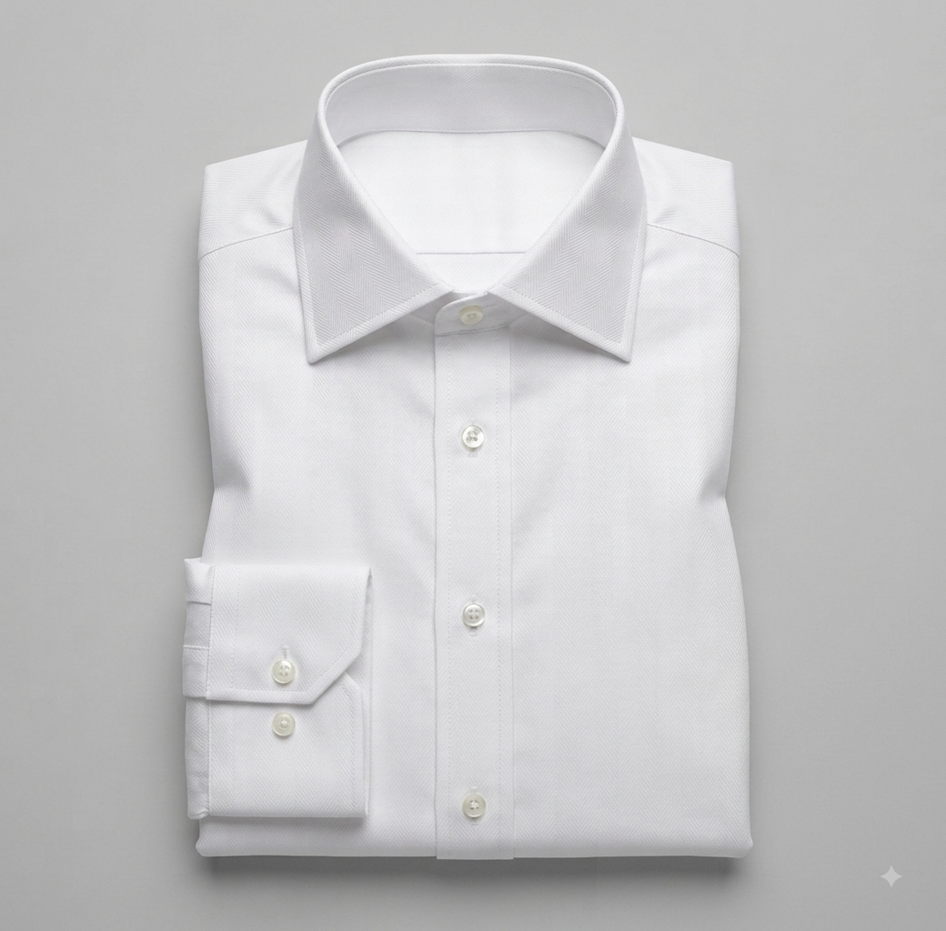 Herringbone White Cotton Shirt