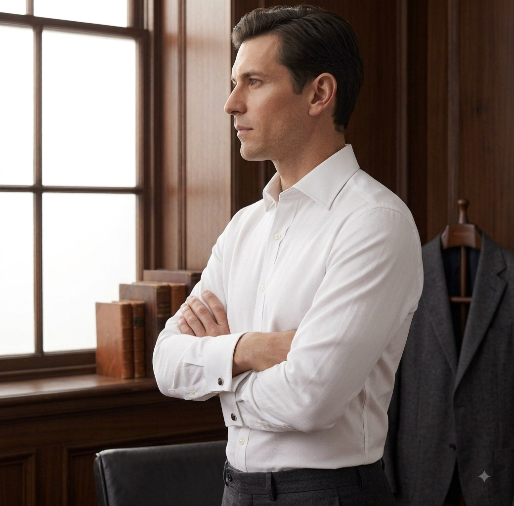 Herringbone White Cotton Shirt