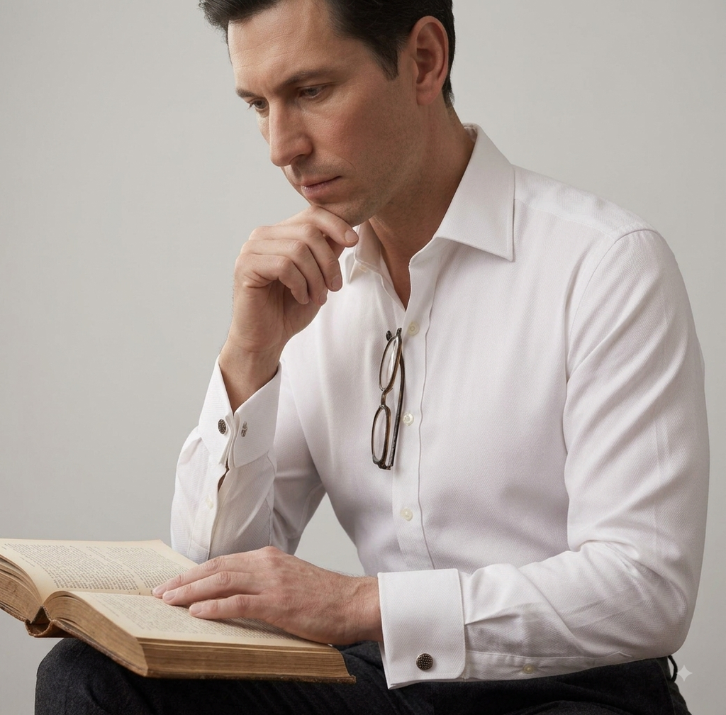Herringbone White Cotton Shirt